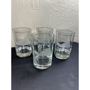 4 Vtg McDonald's Etched Clown Shoe Highball Glasses Frosted Heavy